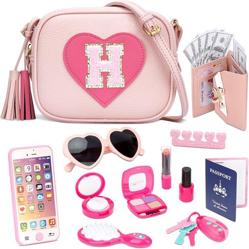CBEE Little Girls Pretend Play Purse for 3-6 Years Old, Kids Toy Set with Crossbody Bag, Wallet, Makeup, Phone,Keys, Birthday for 3.4.5.6 Year Old Toddler (M) in Saudi Arabia