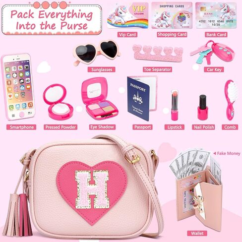 CBEE Little Girls Pretend Play Purse for 3-6 Years Old, Kids Toy Set with Crossbody Bag, Wallet, Makeup, Phone,Keys, Birthday for 3.4.5.6 Year Old Toddler (M) in Saudi Arabia