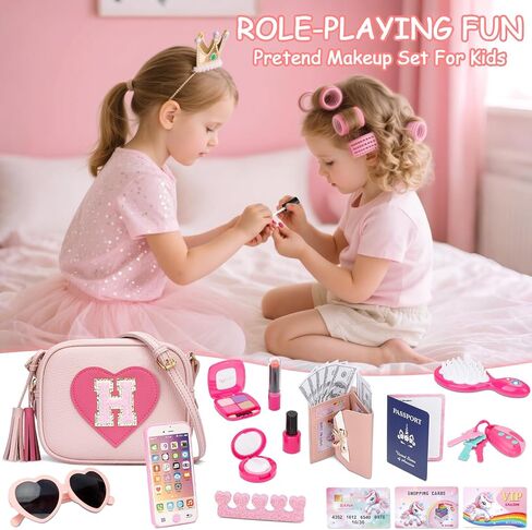 CBEE Little Girls Pretend Play Purse for 3-6 Years Old, Kids Toy Set with Crossbody Bag, Wallet, Makeup, Phone,Keys, Birthday for 3.4.5.6 Year Old Toddler (M) in Saudi Arabia