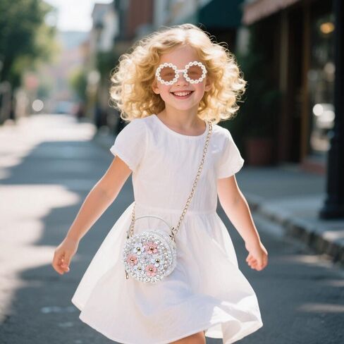 لطيفة طفل صغير فتيات صغيرات جولة كروس مع نظارة شمسية لؤلؤة وزراعة الأميرة على غرار حقيبة يد مع حزمة مربع الهدايا in Kuwait