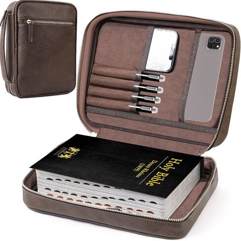 Bible Cover - Bible Case with Durable Handle, Men's Carrying Book Case Church Bag Bible, Fits Bibles up to 9" x 6.5", Protective with Zippered Pocket, Ideal for Father's Gift, Christian Gift in Kuwait
