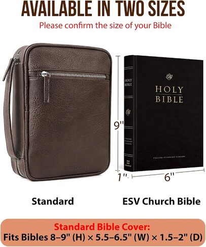 Bible Cover - Bible Case with Durable Handle, Men's Carrying Book Case Church Bag Bible, Fits Bibles up to 9" x 6.5", Protective with Zippered Pocket, Ideal for Father's Gift, Christian Gift in Kuwait