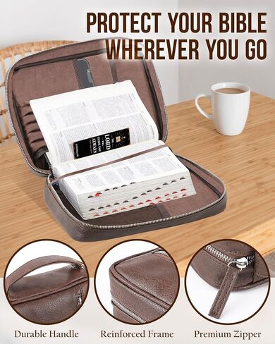 Bible Cover - Bible Case with Durable Handle, Men's Carrying Book Case Church Bag Bible, Fits Bibles up to 9" x 6.5", Protective with Zippered Pocket, Ideal for Father's Gift, Christian Gift in Kuwait