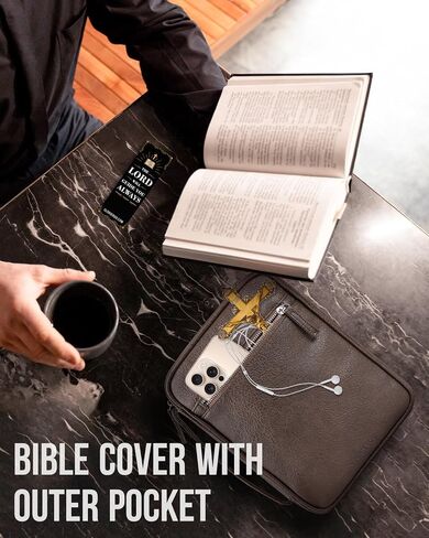 Bible Cover - Bible Case with Durable Handle, Men's Carrying Book Case Church Bag Bible, Fits Bibles up to 9" x 6.5", Protective with Zippered Pocket, Ideal for Father's Gift, Christian Gift in Kuwait