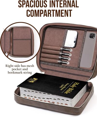 Bible Cover - Bible Case with Durable Handle, Men's Carrying Book Case Church Bag Bible, Fits Bibles up to 9" x 6.5", Protective with Zippered Pocket, Ideal for Father's Gift, Christian Gift in Kuwait