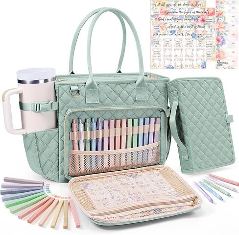 Large Bible Bag with Bible Cover Case for Women, Quilted Church Tote Bag Bible Carrying Case w/Shoulder Strap, Bible Study Supplies Journaling Kit Bible Accessories Christmas Christian Gifts for Women in Kuwait