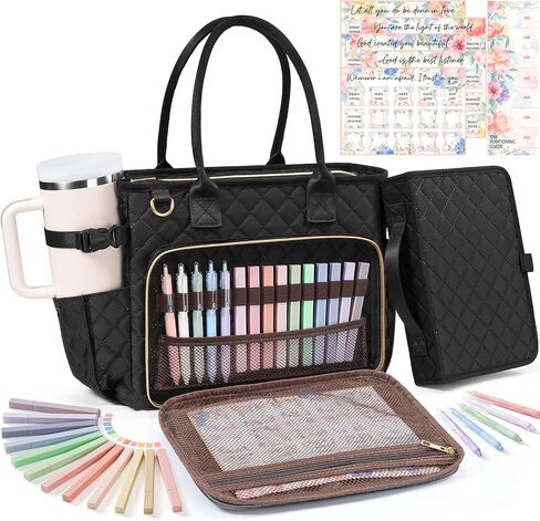 Large Bible Bag with Bible Cover Case for Women, Quilted Church Tote Bag Bible Carrying Case w/Shoulder Strap, Bible Study Supplies Journaling Kit Bible Accessories Christmas Christian Gifts for Women in Kuwait