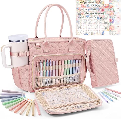 Large Bible Bag with Bible Cover Case for Women, Quilted Church Tote Bag Bible Carrying Case w/Shoulder Strap, Bible Study Supplies Journaling Kit Bible Accessories Christmas Christian Gifts for Women in Kuwait