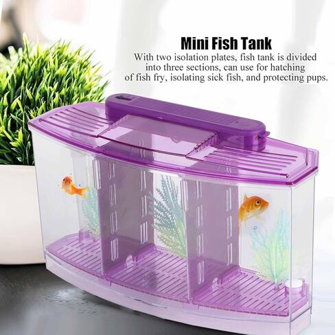 2 Betta Fish Tank with Divider, Aquarium Fish LED Acrylic Three Divisions Breeding Isolation Box for Small Fishes Aquarium Fish () in Saudi Arabia