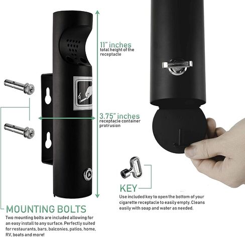 Wall Mounted Outdoor Cigarette Butt Receptacle (Black) in Kuwait