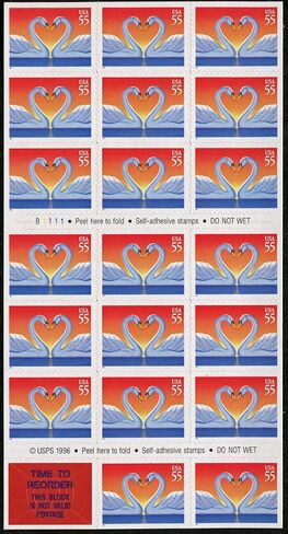 USPS Love Kissing Swans / Heart Shape #3124 Booklet of 20 x 55 US Postage Stamps in Saudi Arabia