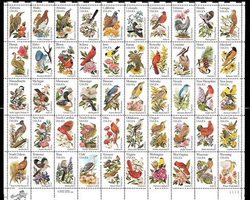 State Birds & Flowers Sheet of 50 20c Stamps - Scott 1953-2002 in Saudi Arabia