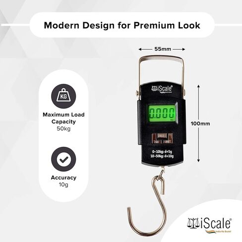 Handy 50kg x 10g Digital Portable Hanging Weighing Scale with Stainless Steel Hook for Luggage, Cylinder, Fishing, and Multipurpose Industrial Weighing Use in Saudi Arabia
