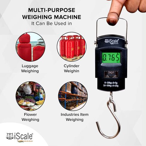 Handy 50kg x 10g Digital Portable Hanging Weighing Scale with Stainless Steel Hook for Luggage, Cylinder, Fishing, and Multipurpose Industrial Weighing Use in Saudi Arabia