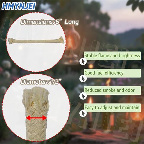 1/2" Round Oil Lamp Wicks 6 Inch Long for Tiki Torches, Oil Lamps & Langers, Burner Replacement Round Cotton Wick (15 Pack) in Saudi Arabia