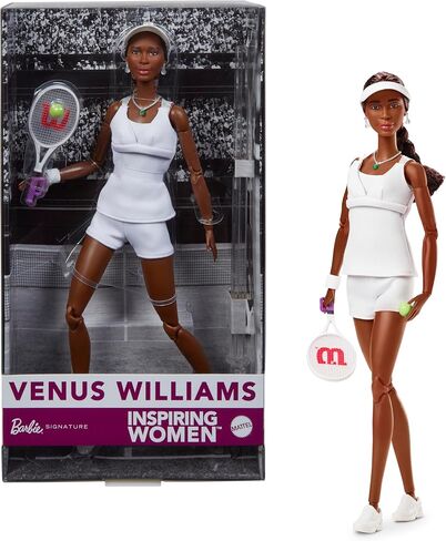 سلسلة Women Women Inspiring Barbie ، Venus Williams Fashion Doll مع موحد ومضرب التنس المميز ، وتشمل عبوات قابلة للعرض in Saudi Arabia