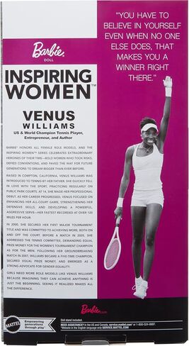 سلسلة Women Women Inspiring Barbie ، Venus Williams Fashion Doll مع موحد ومضرب التنس المميز ، وتشمل عبوات قابلة للعرض in Saudi Arabia