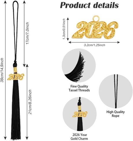 CDIXlMuzred Red and Black Decorations 2026 Graduation Tassels Wite 2026 Tassel Charm ، Grad Cap Decorations ، Class of 2026 ، Black Red Grad Decoration ، 2026 Gold Charm Tassels Hompts in Kuwait