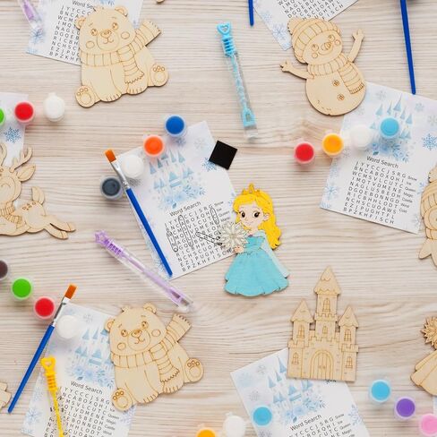 VENUSFIT Frozen Party Favors for Kids – 12 PCS DIY Winter Wooden Painting Crafts with Bubble Wands - Frozen Birthday Party Supplies, Decorations, Goodie Bag Fillers for Girls & Toddlers in Saudi Arabia