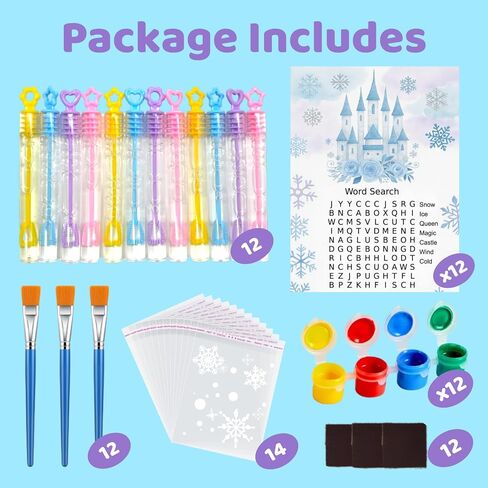 VENUSFIT Frozen Party Favors for Kids – 12 PCS DIY Winter Wooden Painting Crafts with Bubble Wands - Frozen Birthday Party Supplies, Decorations, Goodie Bag Fillers for Girls & Toddlers in Saudi Arabia