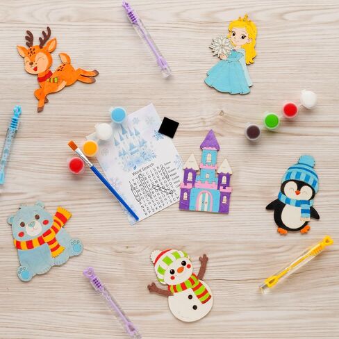 VENUSFIT Frozen Party Favors for Kids – 12 PCS DIY Winter Wooden Painting Crafts with Bubble Wands - Frozen Birthday Party Supplies, Decorations, Goodie Bag Fillers for Girls & Toddlers in Saudi Arabia