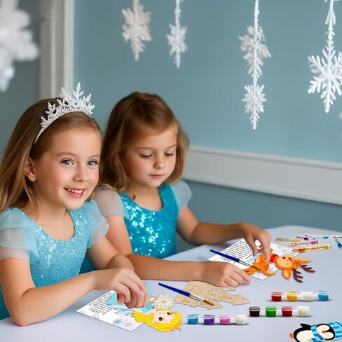 VENUSFIT Frozen Party Favors for Kids – 12 PCS DIY Winter Wooden Painting Crafts with Bubble Wands - Frozen Birthday Party Supplies, Decorations, Goodie Bag Fillers for Girls & Toddlers in Saudi Arabia