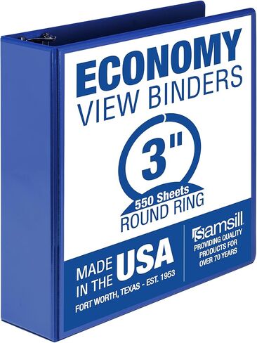 Samsill 3 Inch 3 Ring Binder, Made in USA, Economy Round Ring, Clear View Cover, 550 Sheet Capacity - for School, Home, Office - Blue in Saudi Arabia