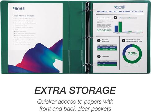 Samsill 1.5 بوصة 3 رنين ، مصنوعة في الولايات المتحدة الأمريكية ، حلقة جولة الاقتصاد ، غطاء عرض واضح ، 325 ورقة السعة - للمدرسة ، المنزل ، المكتب - الأخضر ، 12 حزمة in Saudi Arabia