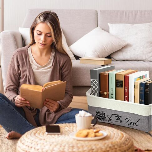 هدية عاشق الكتب ، سلة تخزين الكتب TBR - لتكون قراءة قائمة منظم بن مع مقابض | يحمل 10-15 كتب | إكسسوارات القراءة للديدان الكتب ، صناديق كتب المكتبة | 3 ألوان (أبيض + بيج) in Saudi Arabia