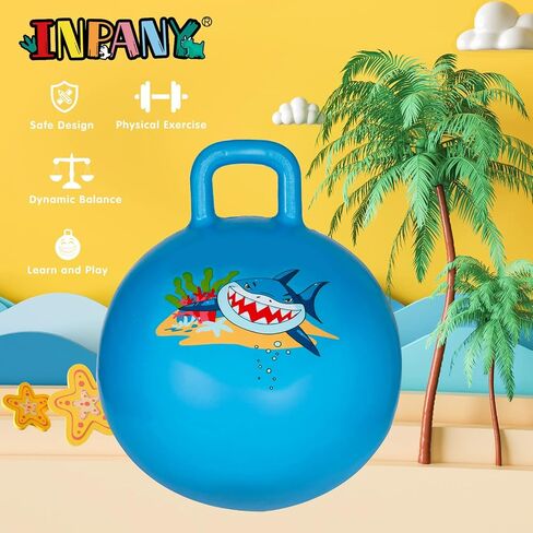 INPANY Hopper Ball, 18 Inches Bouncy Ball with Handles, Bouncing Bounce Balls Hopper, Inflatable Jumping Hopping Toys for Kids Ages 3-6, Hoppity Hop Girls Boys Gifts, Pump Included in Kuwait