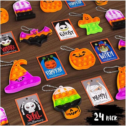 Halloween Party Favors for Kids,24 Packs Mini Pop Fidget Toys with Novelty Cards, Bulk Trick or Treat Keychain for Toddler Teen Age 3-8,8-12,Halloween Goodie Bag Stuffers Classroom Prizes Sensory Toy in Saudi Arabia