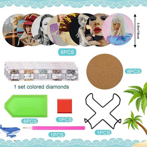 8 PCS Singer Diamond Art Coasters Kits ، Pop Star Diamond Painting Coaster مع مجموعة من 8 ، Diy Drink Coasters Frange Supplies للبالغين كأس السجادة للديكور المنزلي. in Kuwait