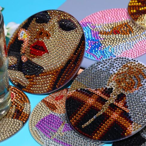 8 PCS Singer Diamond Art Coasters Kits ، Pop Star Diamond Painting Coaster مع مجموعة من 8 ، Diy Drink Coasters Frange Supplies للبالغين كأس السجادة للديكور المنزلي. in Kuwait