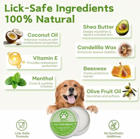 Lick-Safe Dog Paw Balm & Nose Balm with Organic Coconut Oil | Fast-Acting Nourishing Repair for Dry, Cracked Paws - Proven Relief | Vet-Recommended | Hot Pavement & Winter Protection (2.0oz) in Saudi Arabia