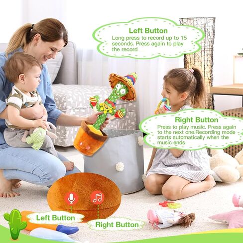 رقص Talking Cactus Crasticing Tuy ، الحديث تكرار غناء Sunny Cactus Toy 120 PCS Songs for Baby 15s سجل رقصك. in Kuwait