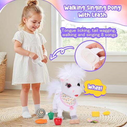 Pink Walking Pony Set Interactive Talking Singing Dancing Horse Walk Along with Remote Control Leash Plush Pony Pet Toy for Kid, Nod Lick Wag Repeat What You Say, 3+ Girl Boy in Saudi Arabia