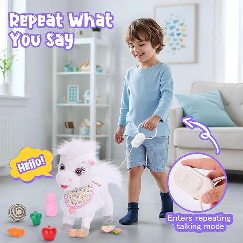 Pink Walking Pony Set Interactive Talking Singing Dancing Horse Walk Along with Remote Control Leash Plush Pony Pet Toy for Kid, Nod Lick Wag Repeat What You Say, 3+ Girl Boy in Saudi Arabia