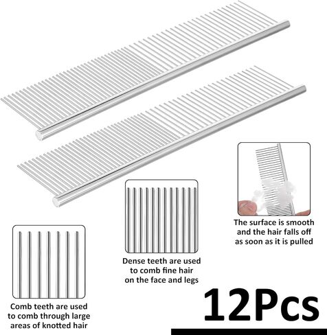 12 Pcs Stainless Steel Dog & Cat Comb, 7.48 Inch Metal Grooming Tool for Removing Knots, Long and Short Haired Pets Including Dogs, Cats & Others in Saudi Arabia
