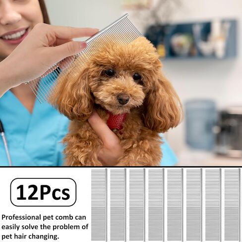 12 Pcs Stainless Steel Dog & Cat Comb, 7.48 Inch Metal Grooming Tool for Removing Knots, Long and Short Haired Pets Including Dogs, Cats & Others in Saudi Arabia