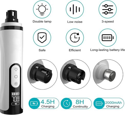 UpgradeHeusom Silent Groom Pro Nail Grinder ، 2025 ترقية Silent Groom Pro Dog Dill Trimmer للكلاب والقطط ، شحنة USB سريعة مع رؤوس طحن بديلة (1+2*رأس بديل) in Kuwait