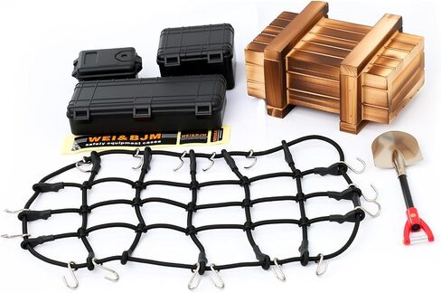 1/10 RC Crawler Roof Decoration Simulation Parts(Luggage Net,Wood Box,Tool Box,Shovel) in Saudi Arabia