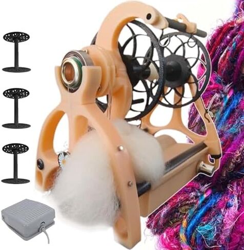Professional Electric Spinning Wheel - 800RPM Auto Yarn Winder with Foot Switch, 3 Spools, Adjustable Speed for Dog Hair/Wool/Cat Fur Crafting, 120g Capacity, Forward & Reverse Function, Gold in Saudi Arabia
