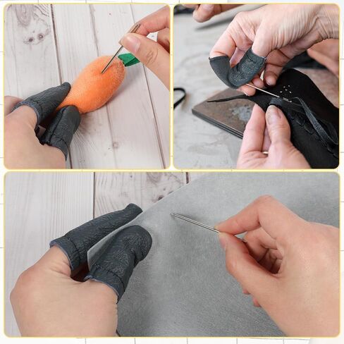 4 Pairs Crochet Finger Protectors, Leather Thimbles for Hand Sewing, Durable Needle Felting Knitting Thimble Guards Felting Tools Finger Protector for Hand Sewing, Embroidery Crafting​ in Saudi Arabia