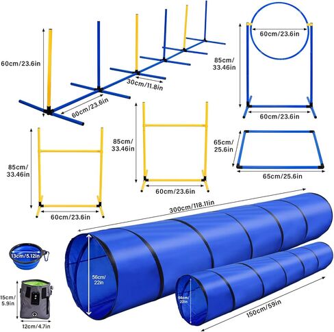 Dog Agility Course Backyard Set,Portable Agility Training Equipment for Dogs, Build Dog Obstacle Course Backyard with 9.8ft Dog Tunnel, Weave Poles, Hoop Jumps, Collapsibly Water Bowl & More in Saudi Arabia