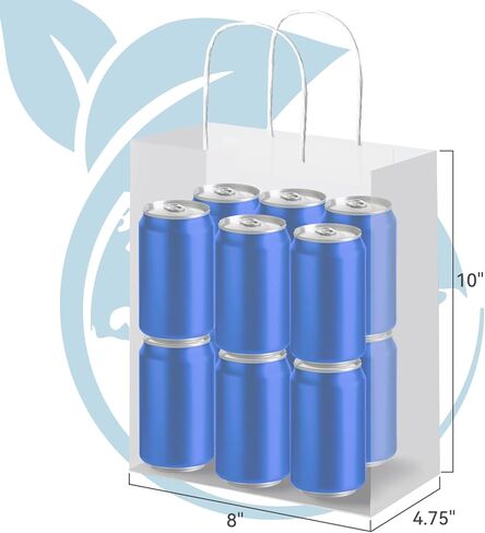 Brothersbox 100pcs حقائب الهدايا الورقية البيضاء متوسطة الحجم 8x4.75x10 بوصة ، أكياس ورقية Kraft مع مقابض كبيرة للتسوق ، الحرف ، الأعمال ، البيع بالتجزئة ، الحفلات ، تناول الطعام ، Goodie ، البقالة in Kuwait