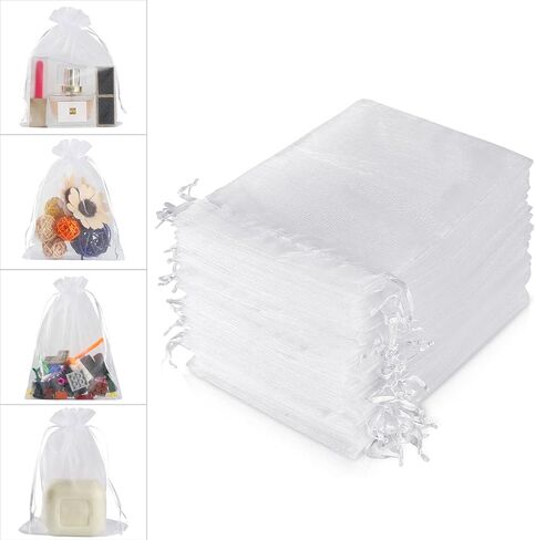 Wentao 100pcs 4x6 (10x15cm) حقائب أورجانية أبيض شفافة لصالح الزفاف مع الرباط ، حفلة حقيبة المجوهرات الممتازة لهدية المهرجان ، الحلوى ، حماية الفاكهة in Kuwait