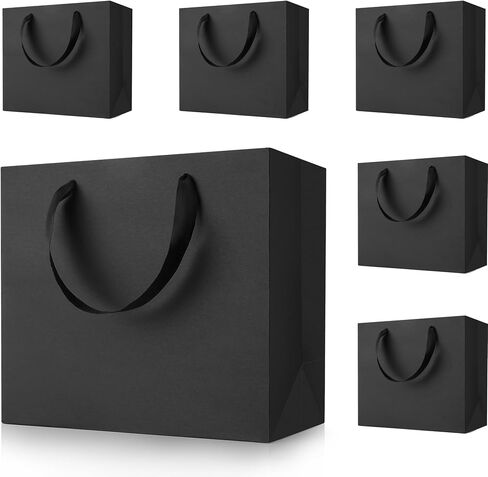 أكياس هدايا سوداء عامة مع مقابض: 12.5x4.5x11 بوصة 6pcs أكياس ورقية كبيرة كبيرة لعيد ميلاد التسوق الحزب in Kuwait