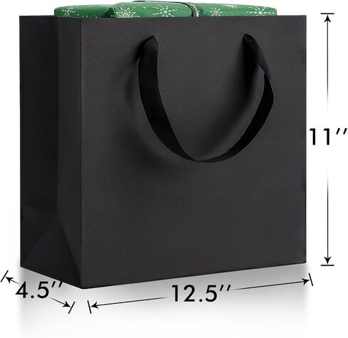 أكياس هدايا سوداء عامة مع مقابض: 12.5x4.5x11 بوصة 6pcs أكياس ورقية كبيرة كبيرة لعيد ميلاد التسوق الحزب in Kuwait