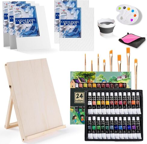 LEYEDZ Acrylic Paint Set for Kids & Adults, 41 PCS Paint Kit, Art Painting Supplies Kit with 24 Acrylic Paints, 8 Paint Brushes, 5 Canvas Panels in Saudi Arabia
