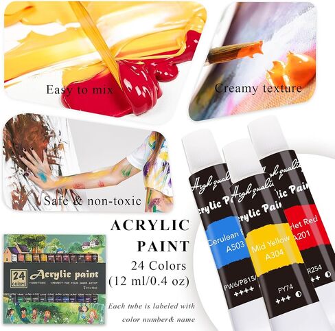 LEYEDZ Acrylic Paint Set for Kids & Adults, 41 PCS Paint Kit, Art Painting Supplies Kit with 24 Acrylic Paints, 8 Paint Brushes, 5 Canvas Panels in Saudi Arabia